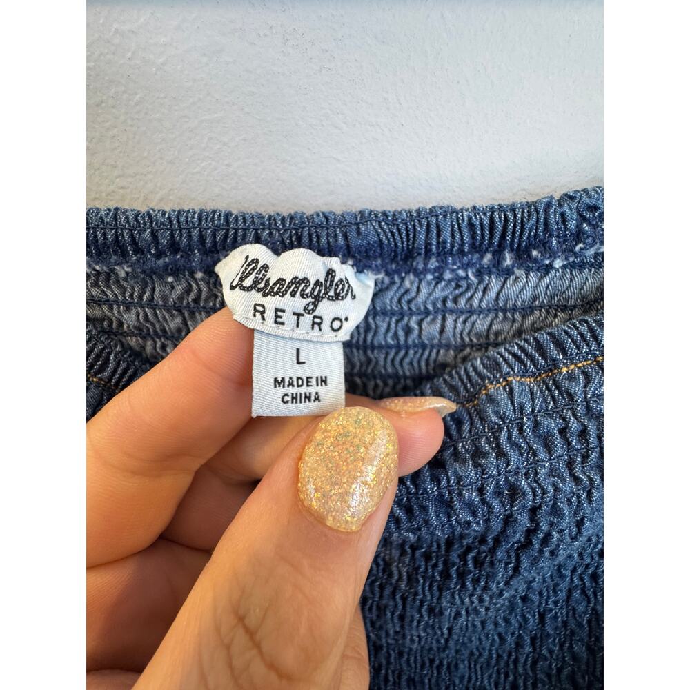 Wrangler Retro Denim Maxi Dress Sz Large Smocked Bodice Boho Western Cowgirl - Picture 5 of 5